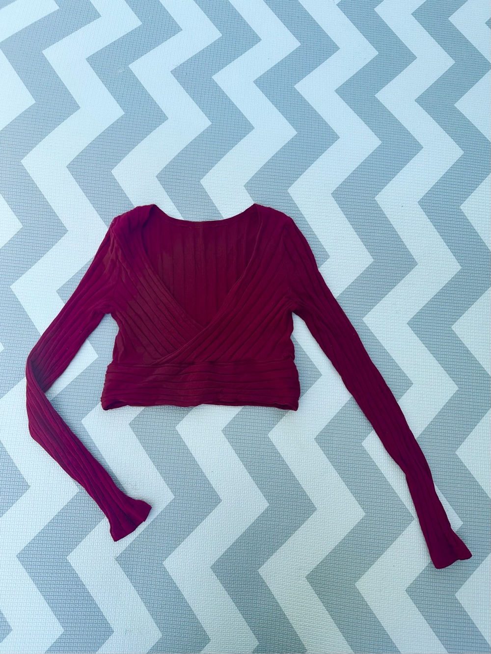 Women's Deep Wine Ribbed Wrap Crop Top